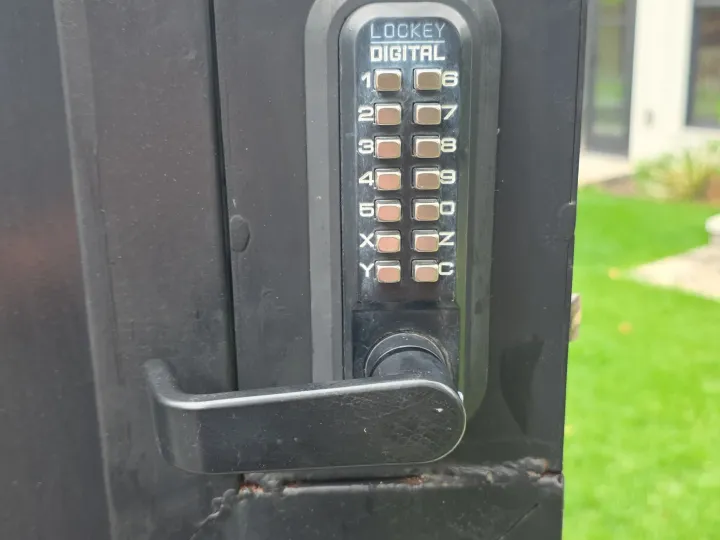 Commercial digital gate access hardware serviced by Pros On Call in Texas, representative of the entry hardware serviced at commercial and multi-family properties.