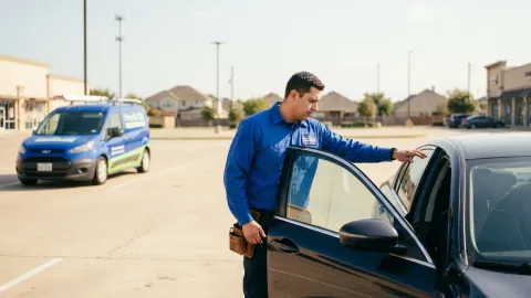 Pros On Call automotive locksmith installing a door lock on a vehicle in Austin TX