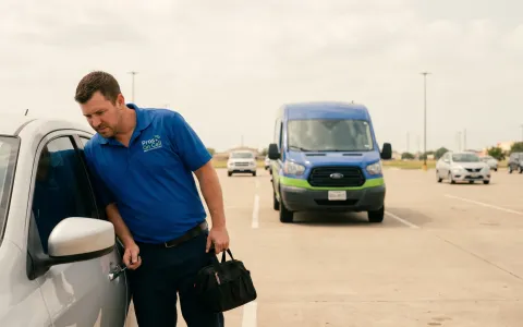 Pros On Call locksmith responding to a car lockout emergency in Austin TX