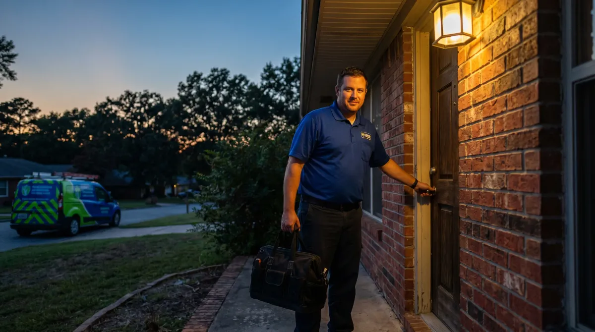 Pros On Call technician responding to a residential lockout at a Texas home