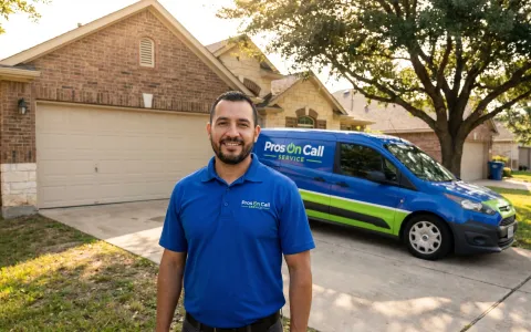 Pros On Call technician safely replacing a torsion spring on a residential garage door in Austin TX