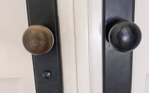 Before-and-after view of a residential door knob and deadbolt installation by Pros On Call in Austin TX, showing how deadbolts improve home security