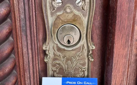 Close-up of an ornate brass residential deadbolt in Austin TX, representing high-grade ANSI lock quality for home security