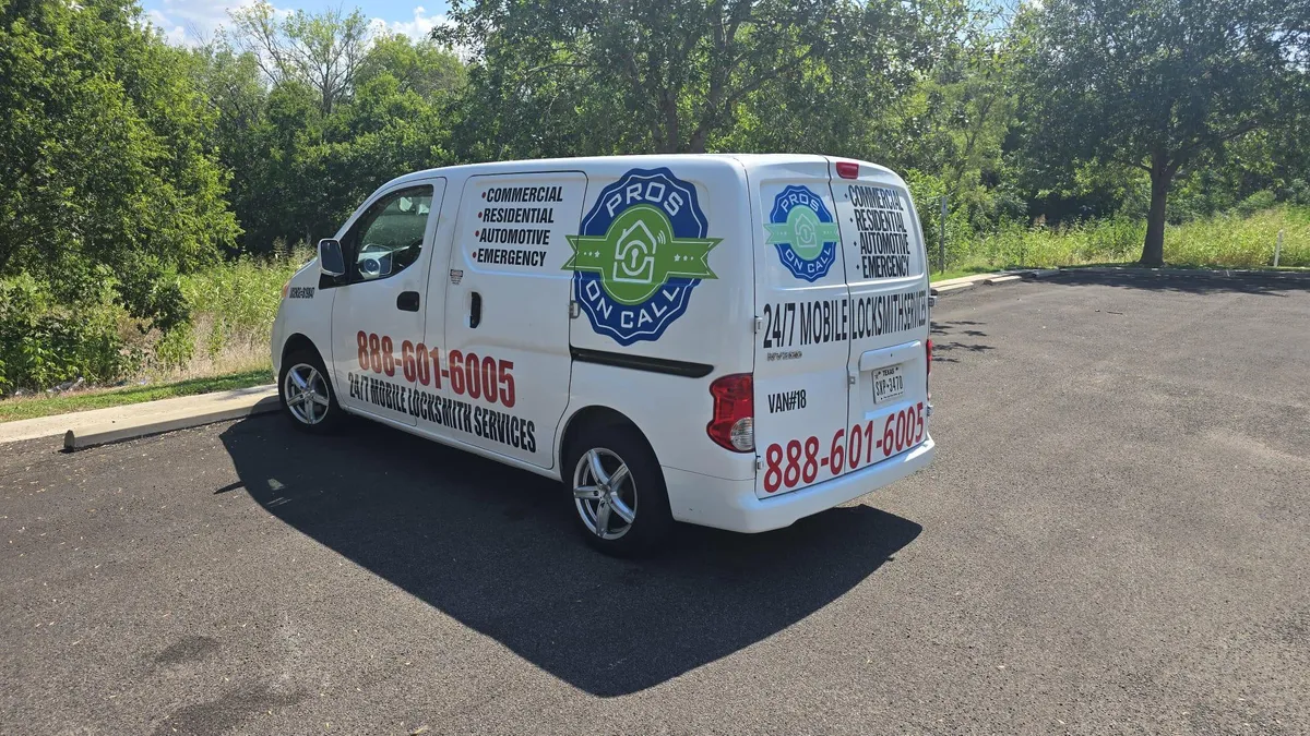 Pros On Call locksmith performing on-site vehicle service in Texas, showing the mobile locksmith unit at work