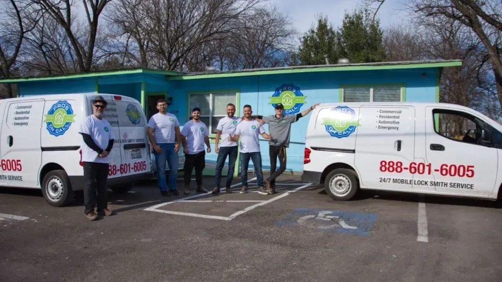Pros On Call technician team and service fleet at the Austin, Texas headquarters