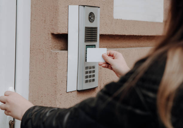 Card reader installed next to an office door